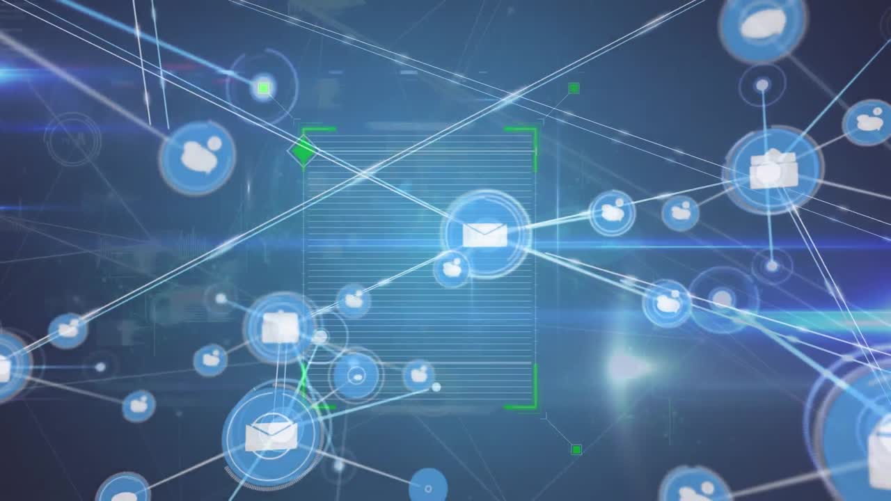 디지털 아이콘 네트워크의 애니메이션 및 데이터 처리에 대한 사각형 스캐너 스캐닝