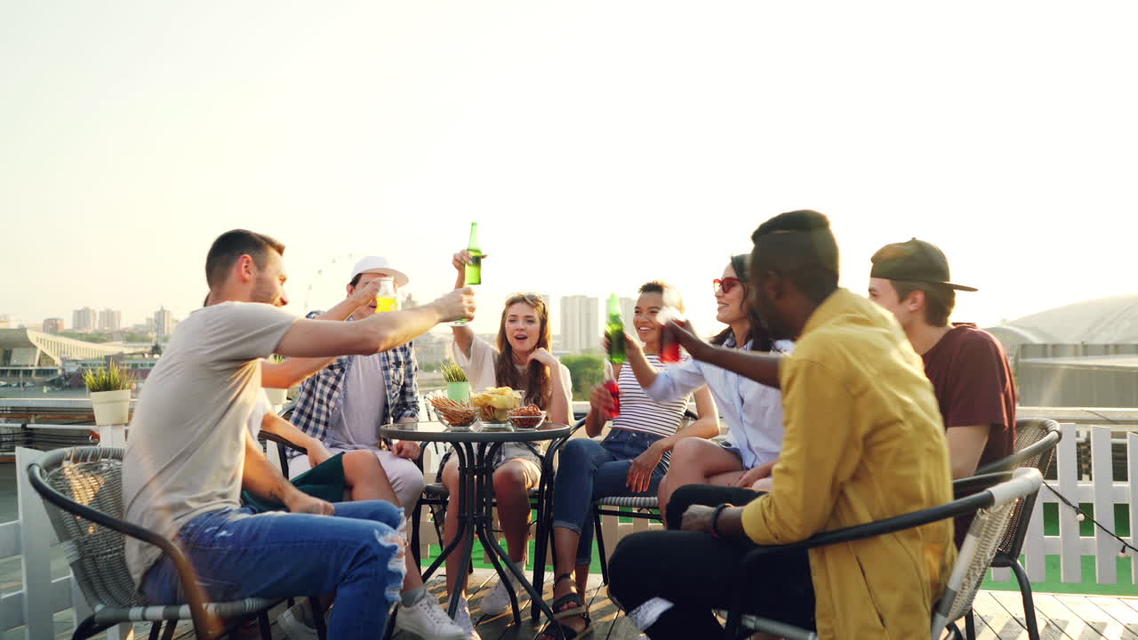 Friends Enjoying a Rooftop Party