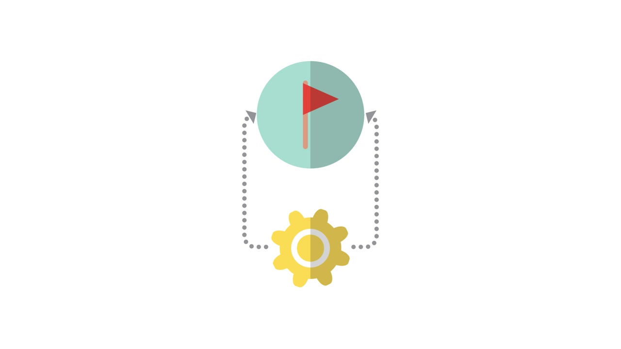 Animated Gear and Flag Icons Connecting to Show Process