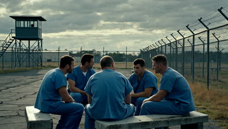group of inmates in prison yard