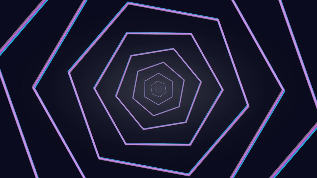 Abstract Tunnel of Glowing Neon Hexagons