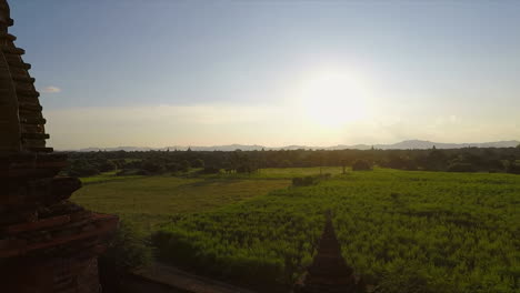 Panning-Shot-Old-Temple-Sun-Field