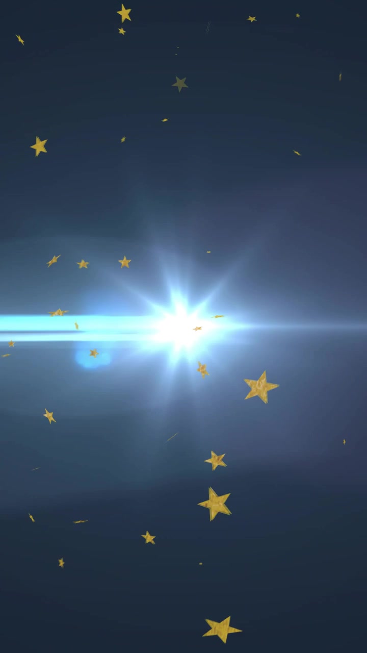Video verticale: Punto centrale che si illumina, stelle dorate e un bagliore blu che pulsano, si spostano e centrano l'attenzione.