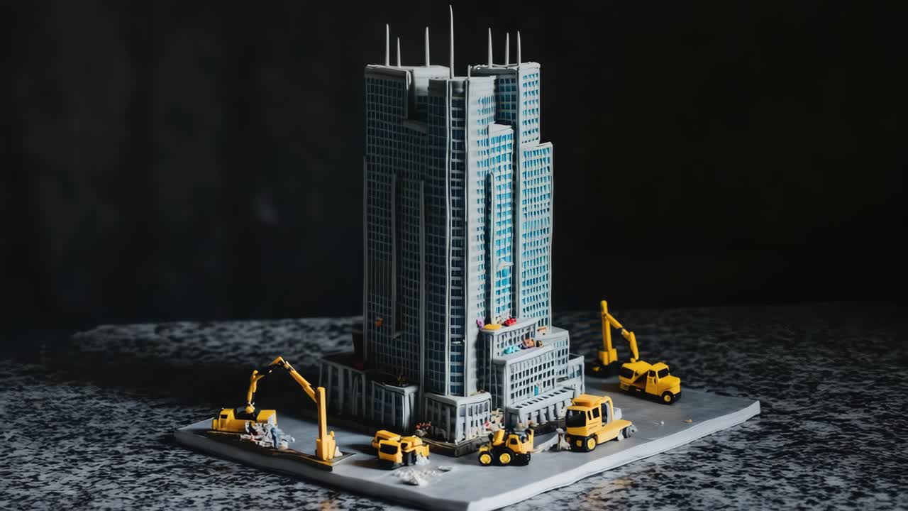 Building model with construction vehicles
