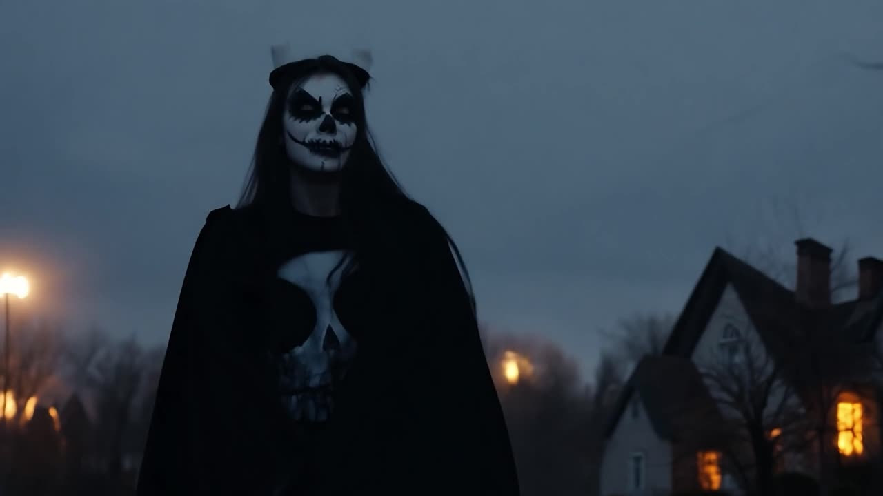 una mujer con un aterrador disfraz de halloween.