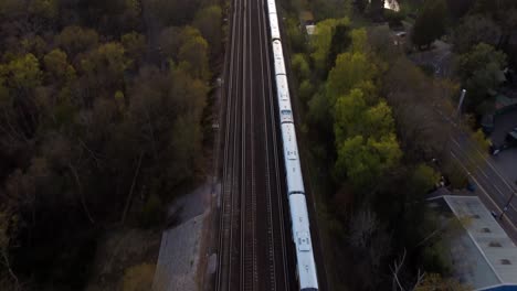 aerial birds eye view south western railway train morning commute, england