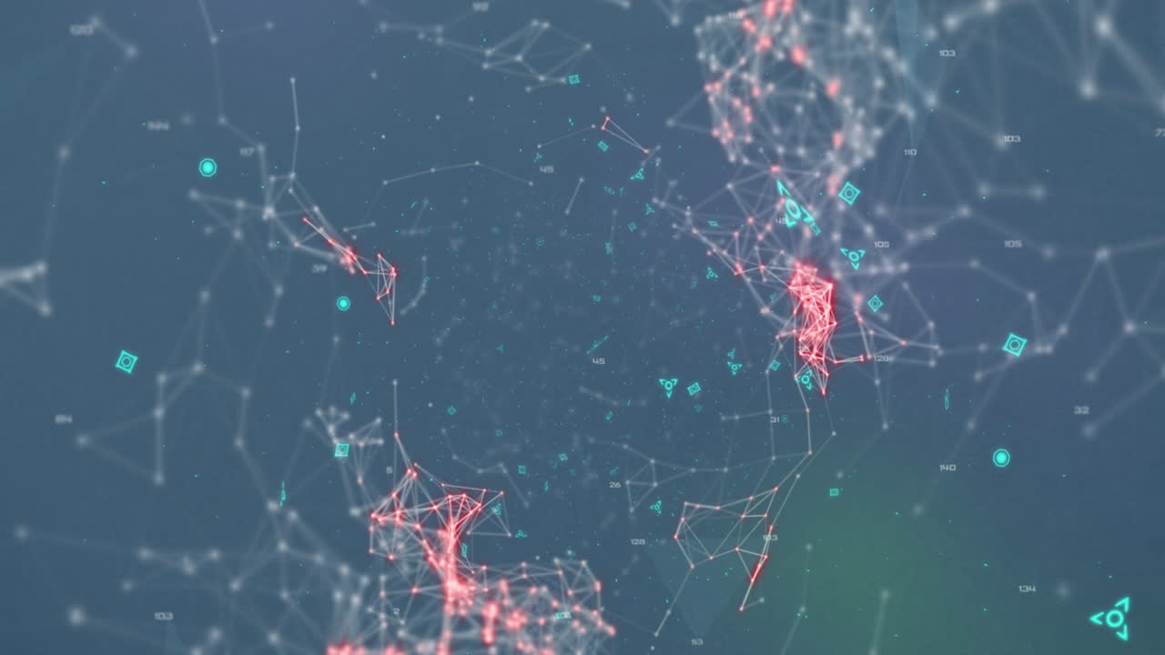 푸른 바탕에 qr 코드, 연결 및 수학 공식의 애니메이션
