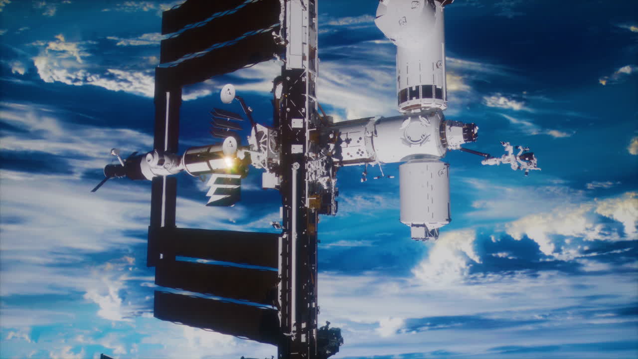 ISS ripresa con la Terra sullo sfondo nello spazio.