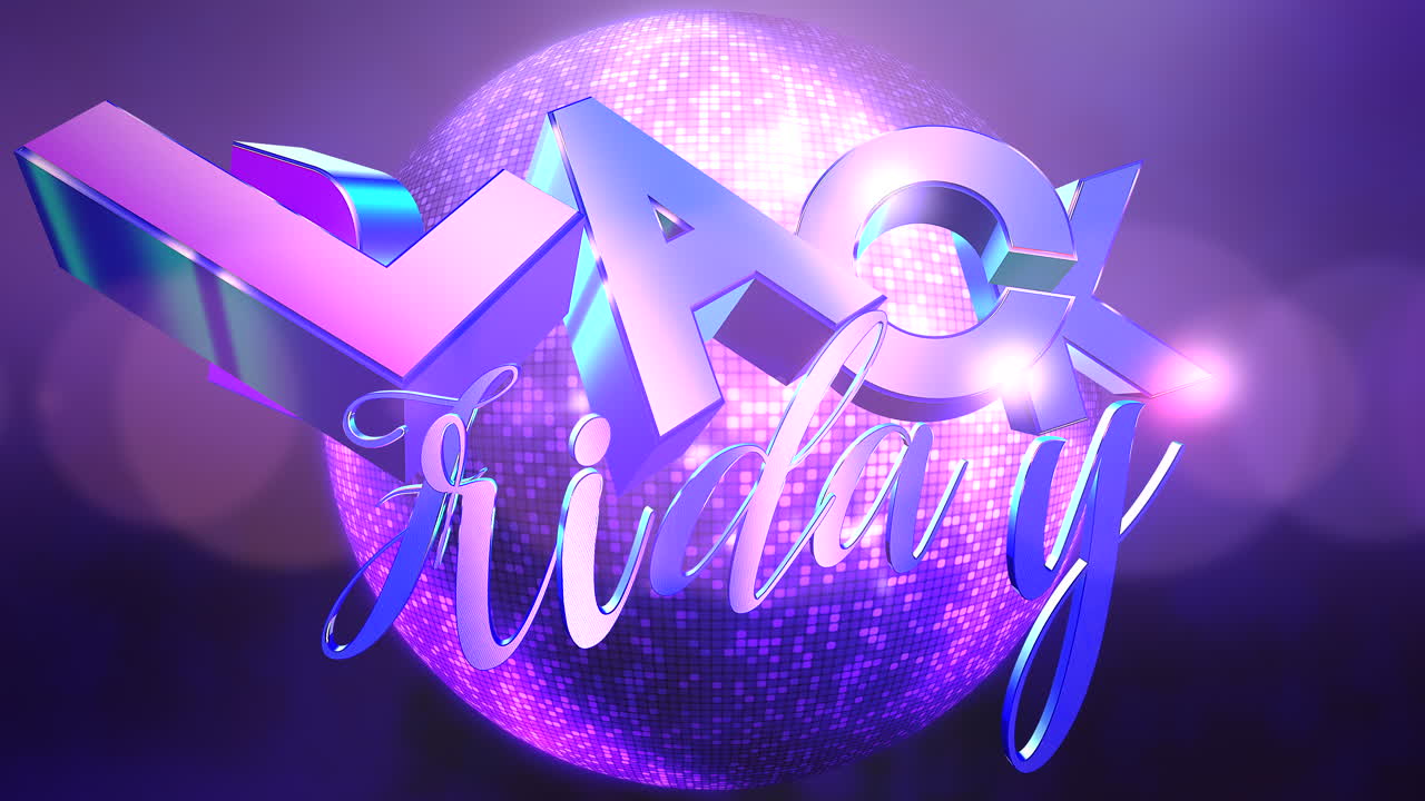 texto de introducción de animación viernes negro y fondo abstracto de bola de discoteca colorida en movimiento