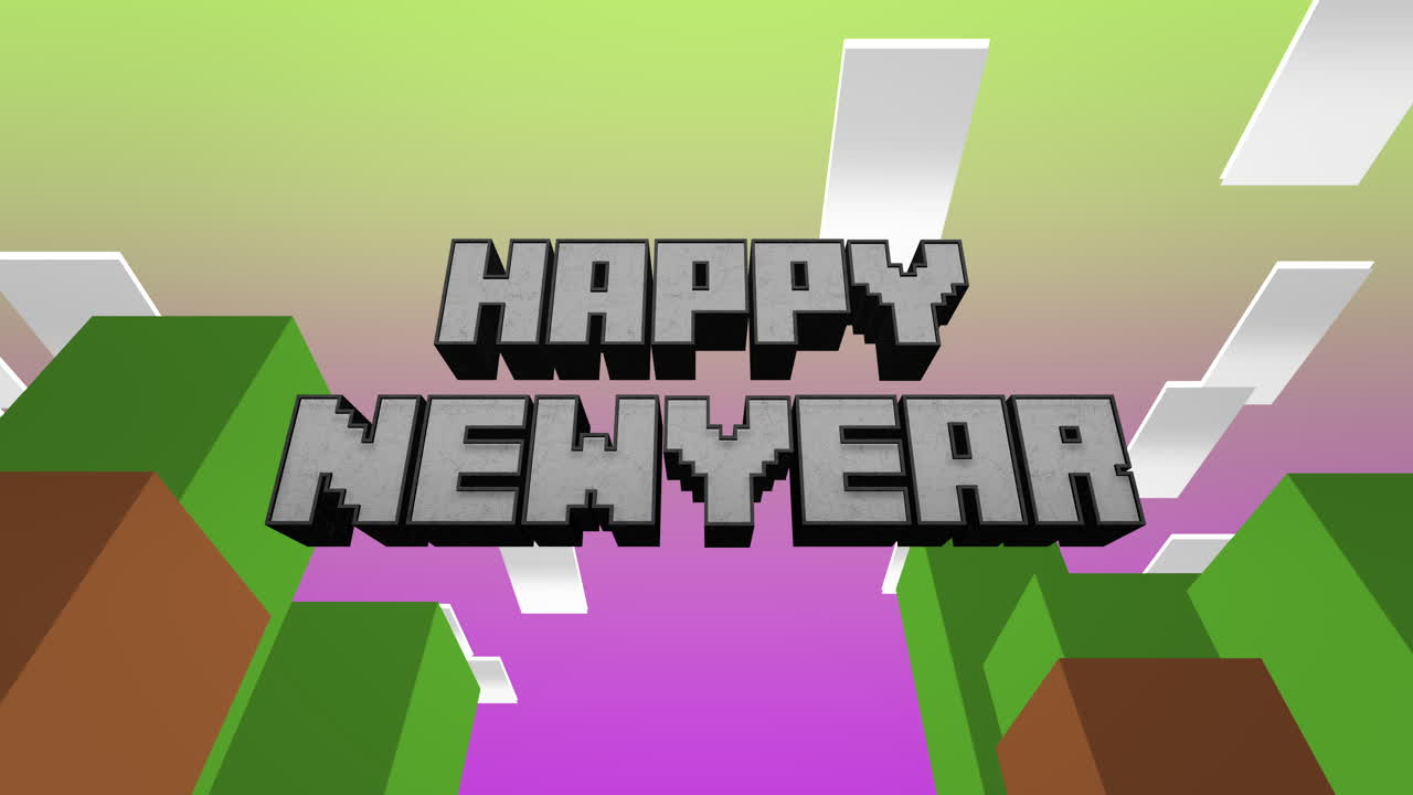 texto retro de feliz año nuevo en el patrón de juego 1