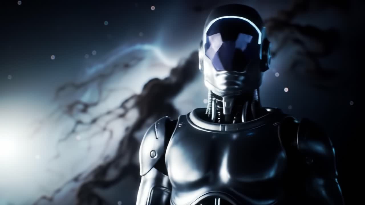 A Futuristic Robotic Figure Stands Against a Cosmic Backdrop, Showcasing Advanced Design and Intricate Details in a Stunning Sci-Fi Setting