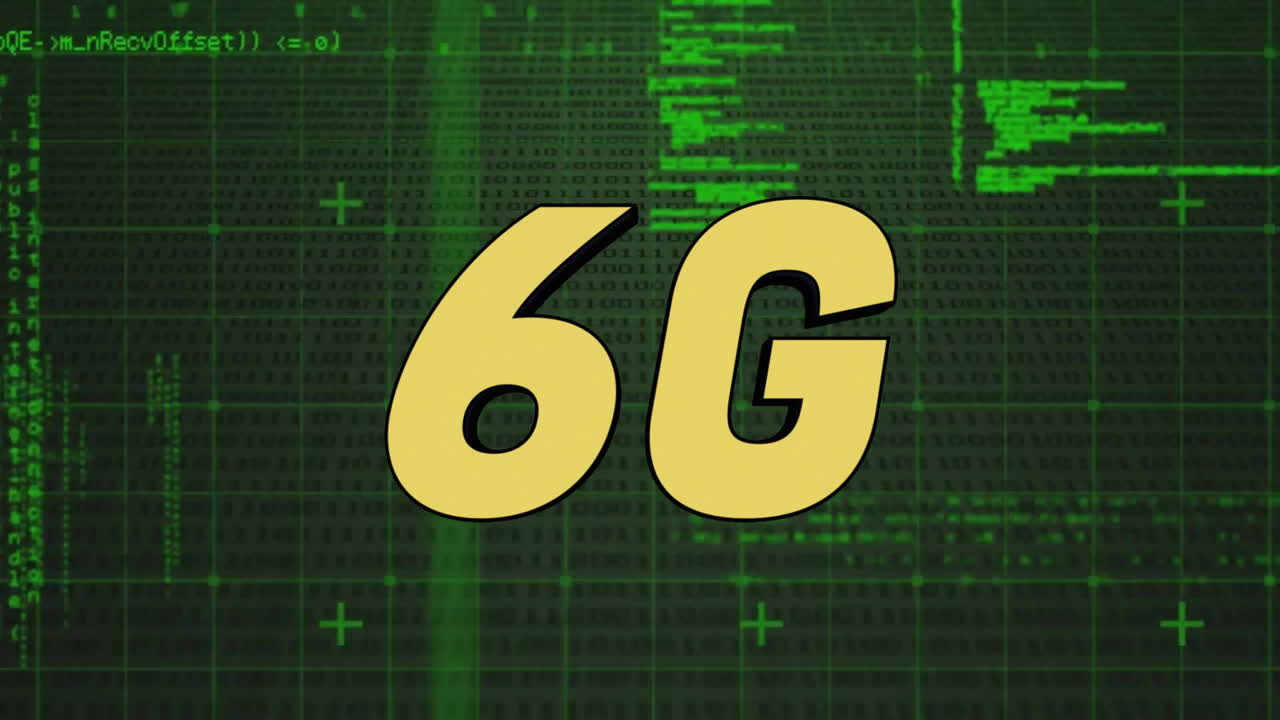 검은 바탕에 6g 텍스트 및 데이터 처리의 애니메이션