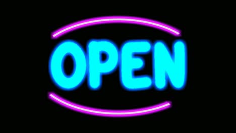 animation blue neon light text open in modern border on black background for shop,retail, resort,bar display promotion business concept