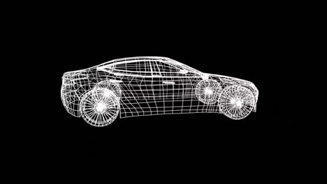 animation of 3d car drawing spinning on black background