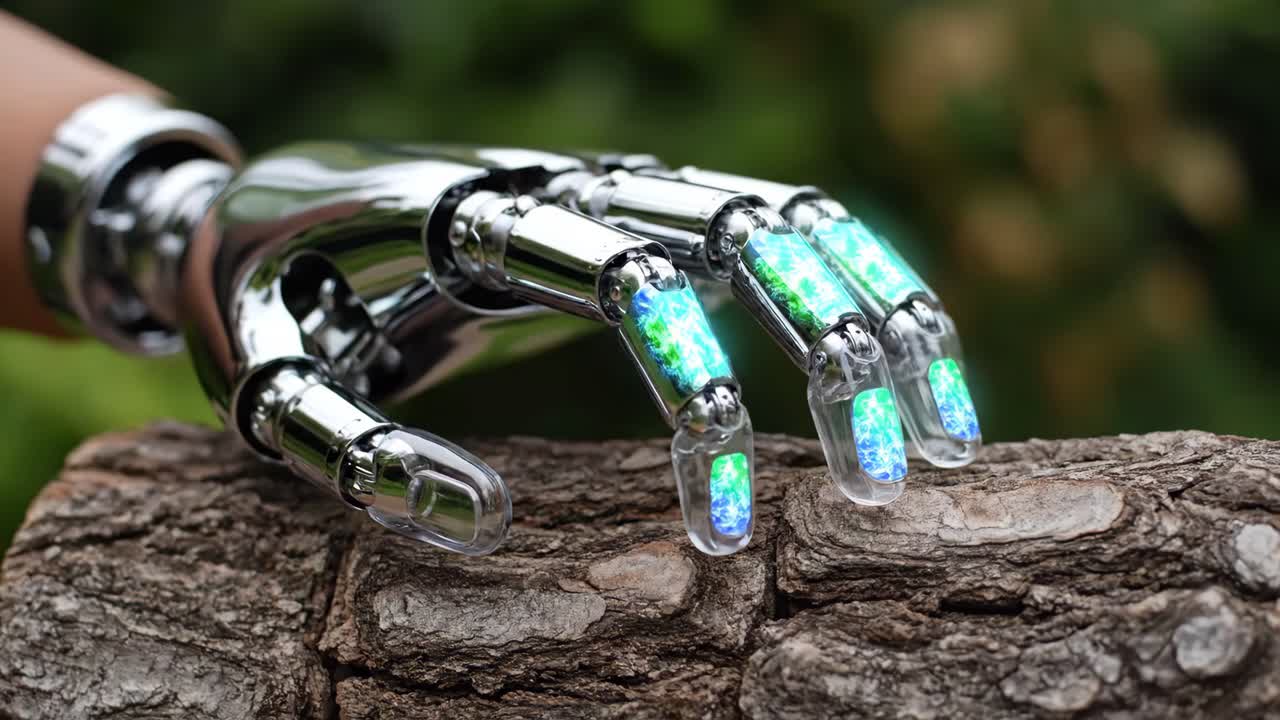 Robotic hand interacting with nature