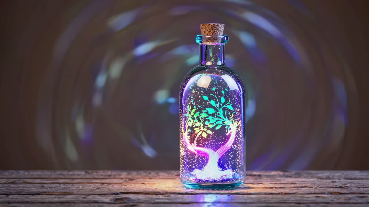 Glowing Tree in a Glass Bottle