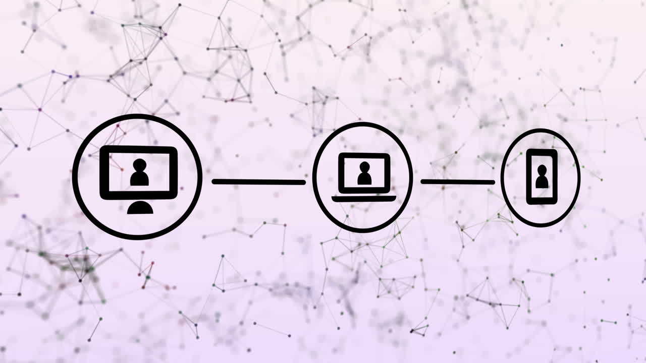 animación de la red de conexiones con iconos sobre fondo blanco