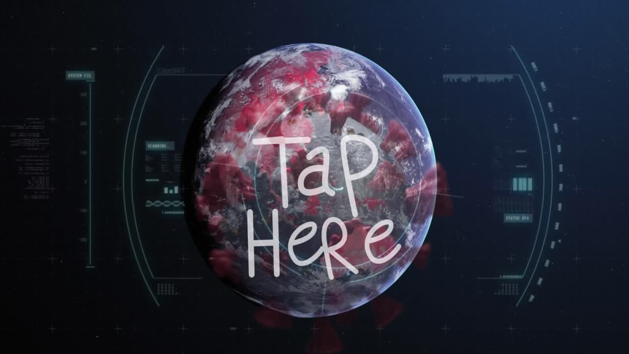 여기 텍스트와 데이터 처리 전 세계와 바이러스 세포에 대한  ⁇ 의 애니메이션