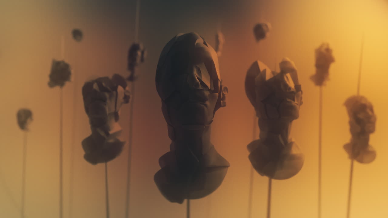 Crushed android heads on spikes on the yellow background