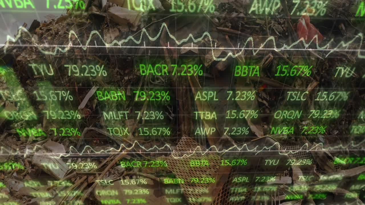 procesamiento de datos del mercado de valores contra un montón de chatarra en el depósito de chatarra