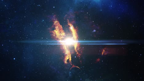 una luz brillante entre la nebulosa en medio del espacio