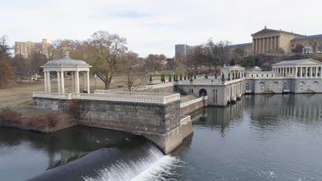 philadelphia art museum waterworks waterfall drone video