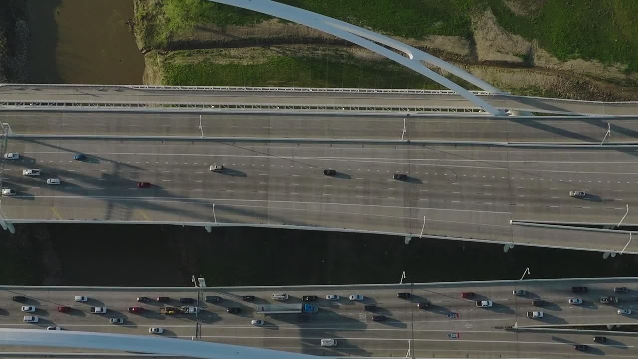 Dallas downtown view with traffic and highway in Texas