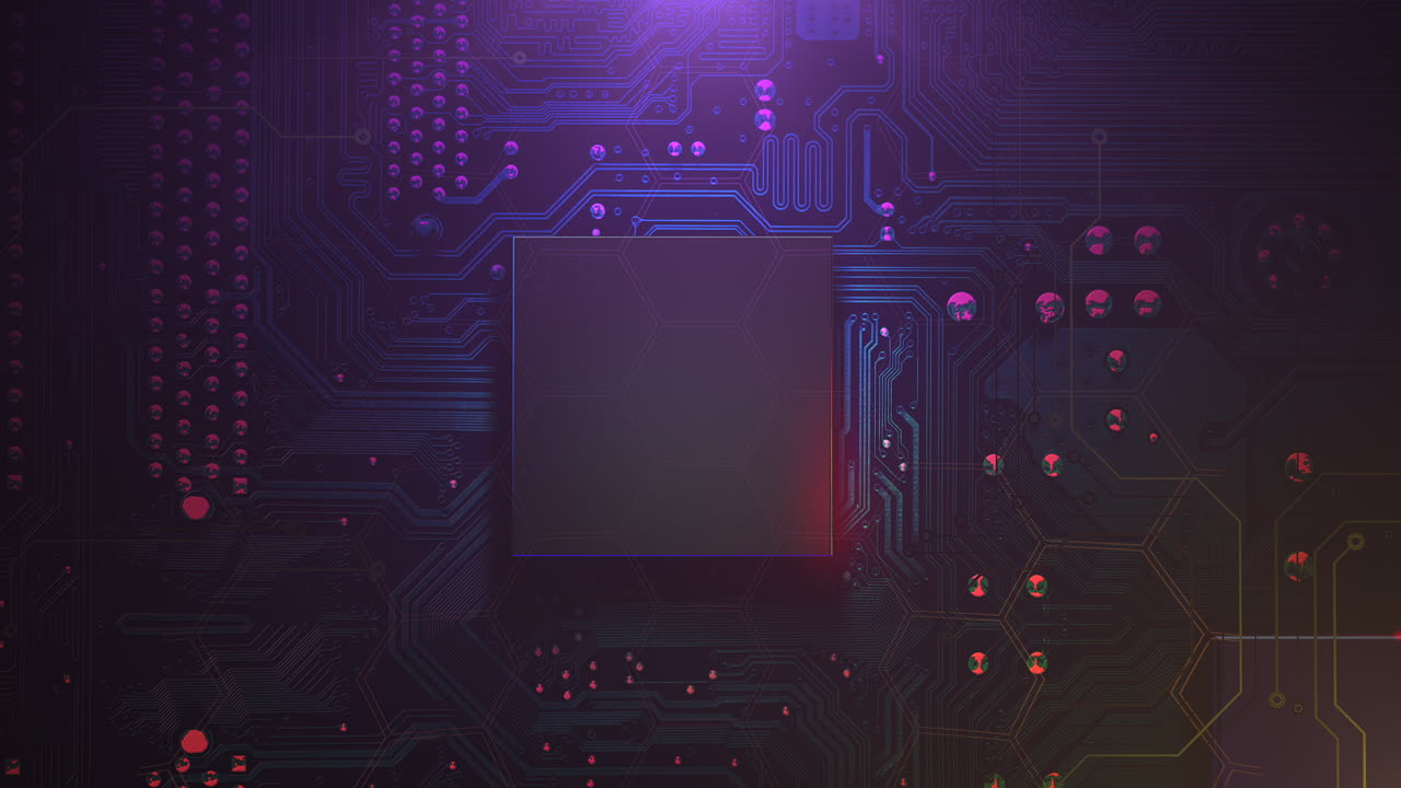 fondo de animación cyberpunk con chip de computadora y luces de neón