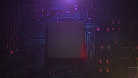 fondo de animación cyberpunk con chip de computadora y luces de neón