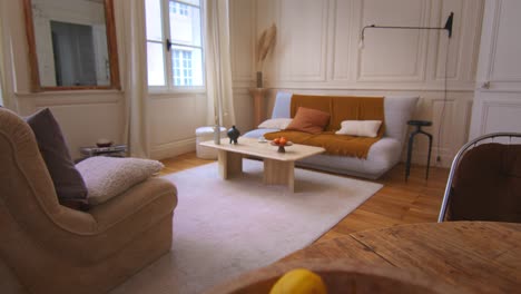 inviting modern living room interior with wooden accents and soft textures