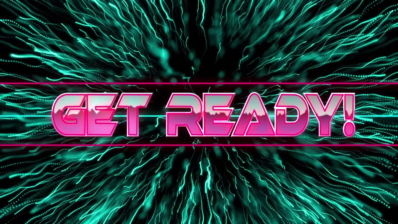 animación de texto de preparación sobre senderos de luz de neón.