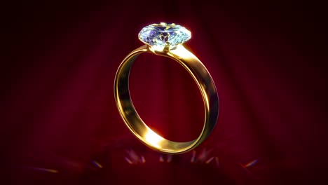 anillo de bodas de diamantes brillantes gira en rojo oscuro bg - video de bucle