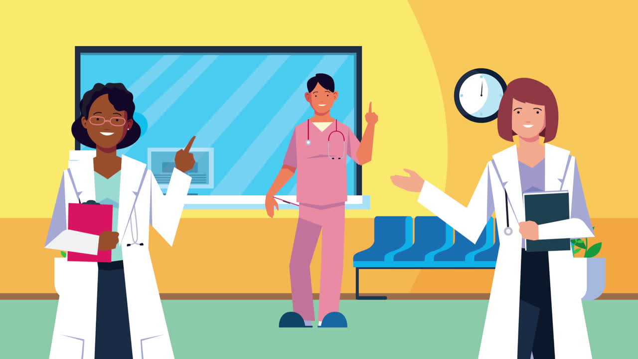 Interracial professionals doctors staff in hospital animation | Premium ...
