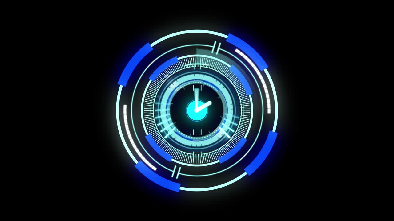 Animazione di scansione con mirino con orologio su sfondo nero.