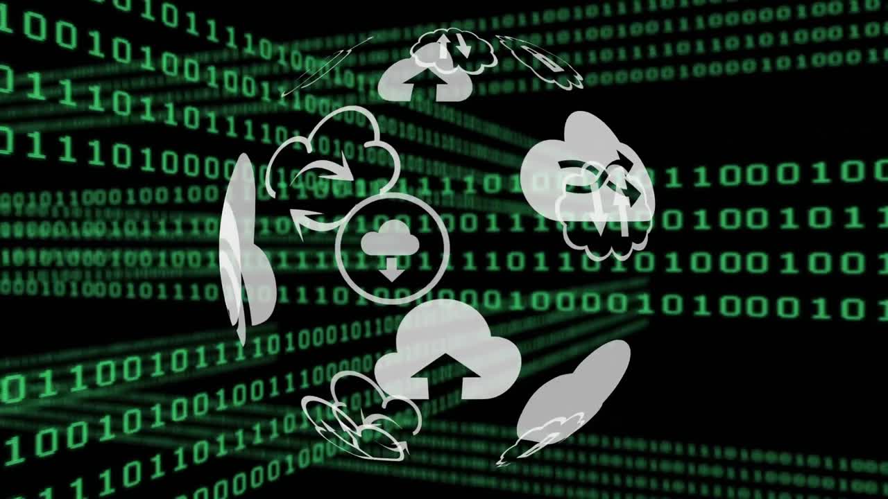 다른 구름 아이콘과 바이너리 코드