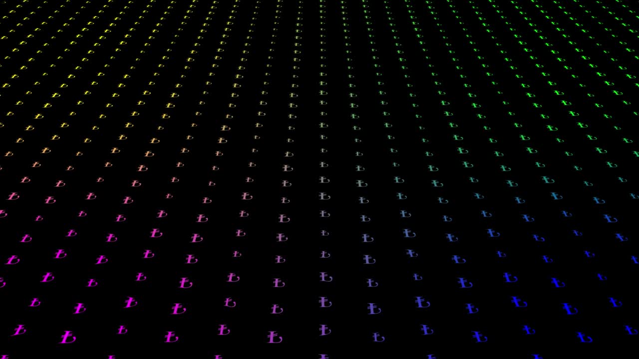 retro bokeh moneda turca tl patrón movimiento en fondo negro animación bucle sin costuras, concepto de tecnología