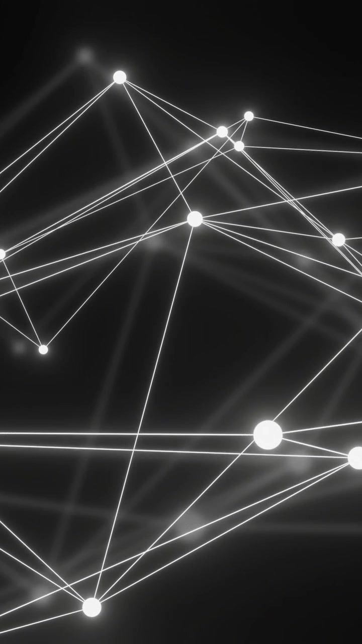 Animation of network of connections with glowing nodes over black background