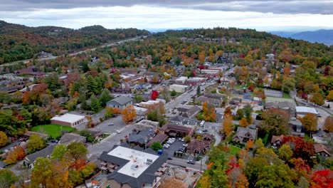 high aerial over blowing rock nc, north carolina in autumn with fall leaves