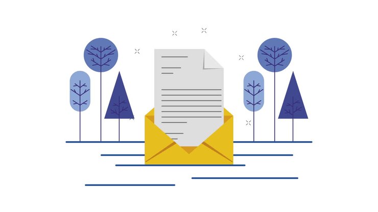 envelope mail with trees forest scene