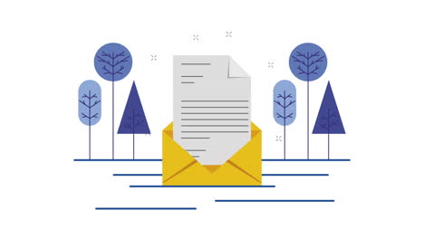 sobre de correo con árboles escena del bosque