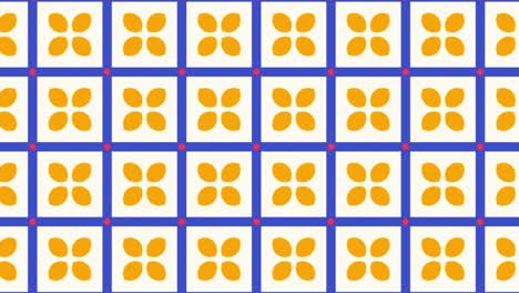tiles that dance elegant grid animation with floral precision, vibrant borders, and rhythmic red dot accents that flow in perfect harmony across a symmetrical blue-orange mosaic