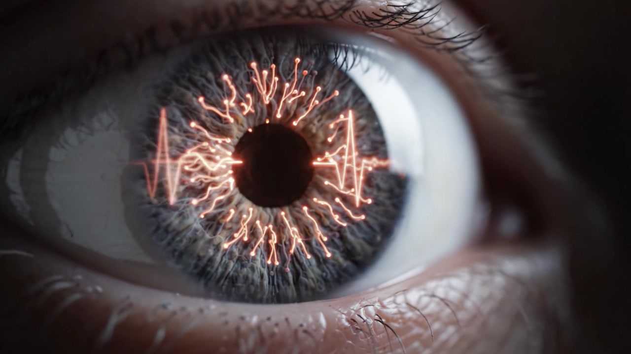 Close-up Detalhado de um Olho Humano, Exibindo os Belos Padrões e Texturas na Íris e Córnea, Enfatizando o Detalhe Impressionante e as Variações de Cor Capturadas