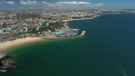 aerial drone view over the marina of oeiras outisde lisbon, portugal
