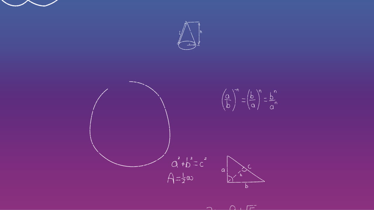 Animation of handwritten mathematical formulae over blue to purple background