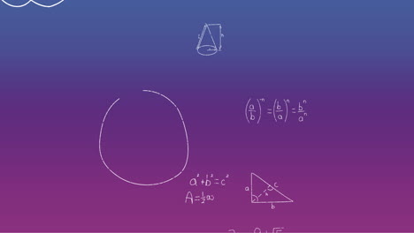 animación de fórmulas matemáticas escritas a mano sobre un fondo azul a púrpura