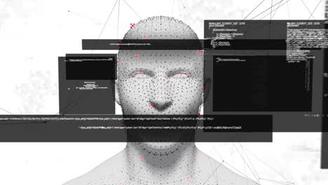 animación del procesamiento de datos sobre la cabeza humana digital y la red de conexiones