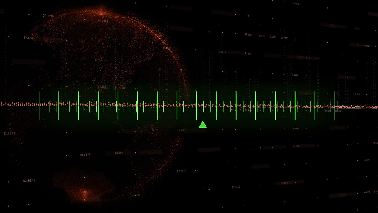 Animation of black digital screen with graphs and globe