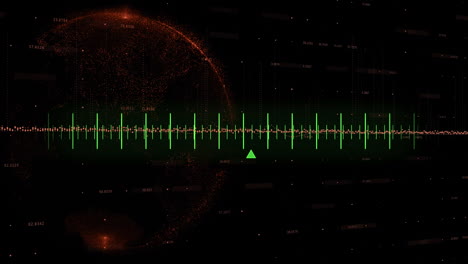 animation of black digital screen with graphs and globe