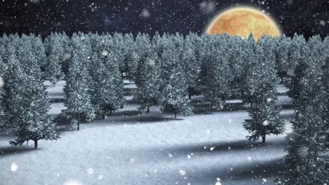Winter-scenery-with-red-full-moon-and-falling-snow