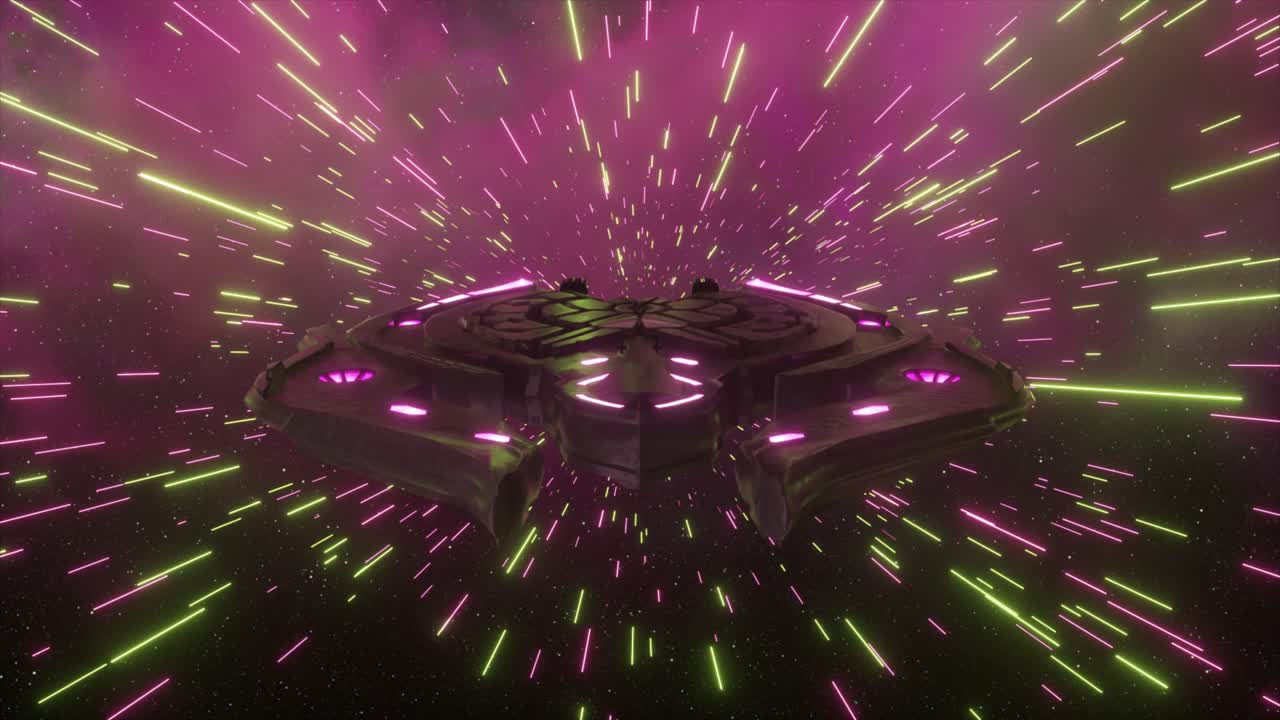 una nave alienígena en el hiperespacio.